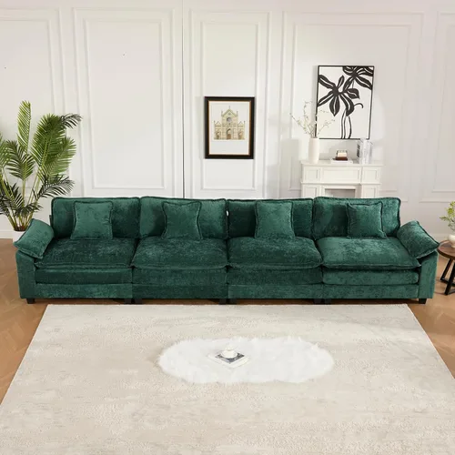 Vista 200 de Sofá seccional modular verde de 111.5", sofás seccionales grandes de 3 plazas para sala de estar, sofá nube oversized de tela chenille con otomana