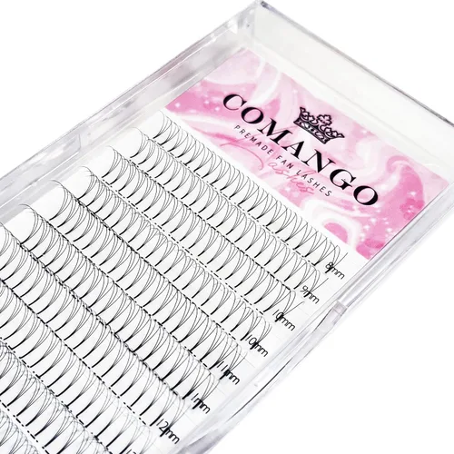 Vista 55 de Extensiones de pestañas de volumen prefabricadas 10D, 0.003 in de grosor, rizo C/D, 0.472 in, tallo corto, extensiones de pestañas de volumen