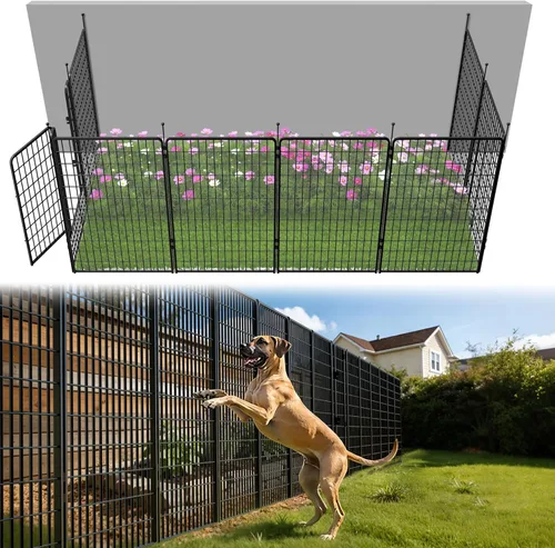 Vista 68 de FXW Valla de jardín al aire libre para el patio, 17 pulgadas de alto x 29.3 pies de largo, barrera de metal resistente para animales, para perros
