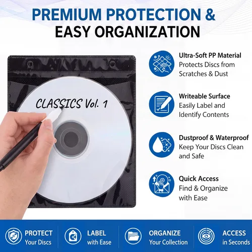 Vista 3 de Harloon 200 fundas de plástico transparente de doble cara, para CD y DVD Material PP y tela de fibra, mangas protectoras para discos en blanco