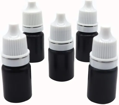 Vista 15 de Snadulor 60 botellas vacías de plástico negro con gotero exprimible de 0.2 fl oz con tapa protectora, botella de gotas para los ojos (tapa verde)