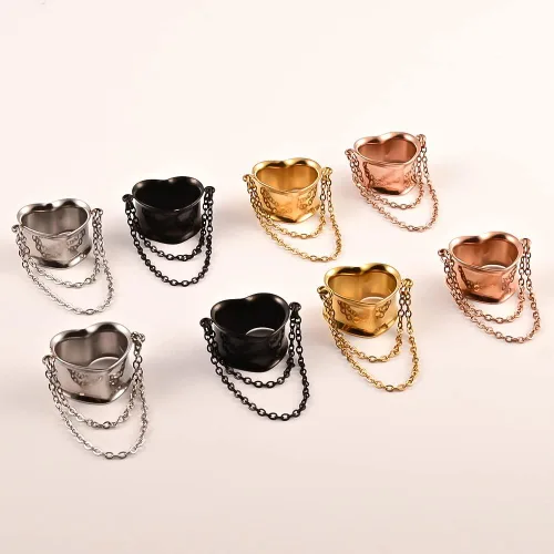Vista 5 de Vankula 2 cadenas de corazón elegantes hipoalergénico de acero inoxidable de 0.07 onzas (0.07 onzas), tapones de oreja, túneles, expansor