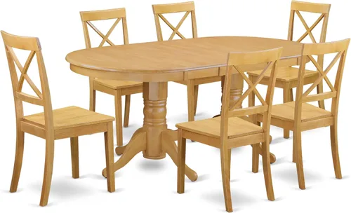 Vista 14 de East West Furniture VABO7-LWH-W - Juego de comedor de 7 piezas compuesto por una mesa de comedor ovalada con hojas de mariposa y 6 sillas de asiento