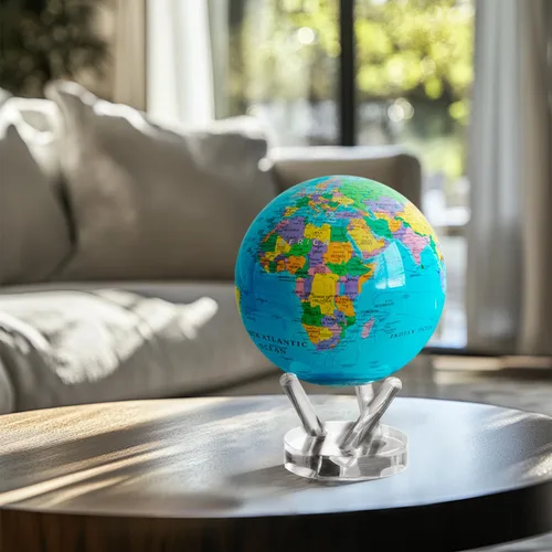 Vista 6 de MOVA Globo – Mapa político azul océano clásico (4.5 pulgadas) Globo del mundo giratorio alimentado por luz Decoración educativa del hogar,