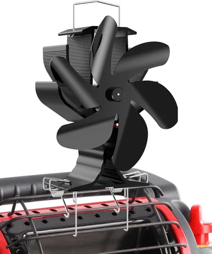 Vista 8 de HIDALIFE Ventilador de estufa de leña de 6 aspas con potencia de calor, ventilador para chimenea, soplador térmico con termómetro magnético