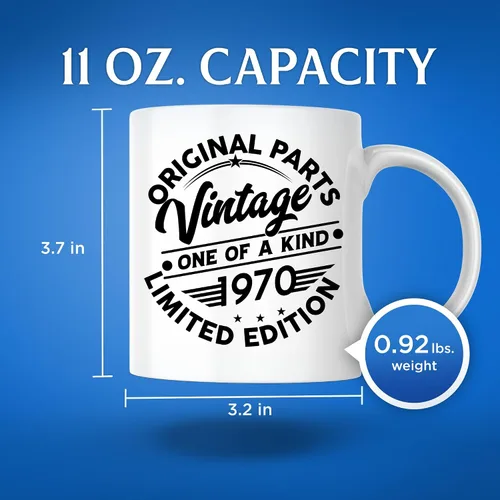 Vista 3 de 1970 Original Parts Taza de café – Año de nacimiento 1970 – Taza de café Nacido en 1970 – Taza de café de cumpleaños – Taza de café de 11 onzas