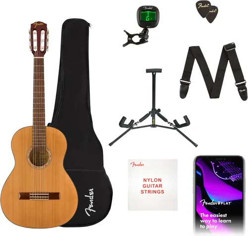 Vista 6 de Fender FA-15N Guitarra acústica de cuerdas de nailon escala 3/4, natural, con bolsa de concierto