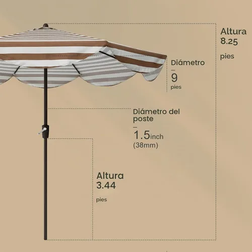 Vista 5 de Tempera Paraguas de patio con inclinación automática de 9 pies