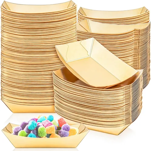 Vista 14 de Bandejas de papel desechables de 7 pulgadas, 2.5 libras, recipientes de papel desechable para perros calientes, bandeja colorida de papel kraft
