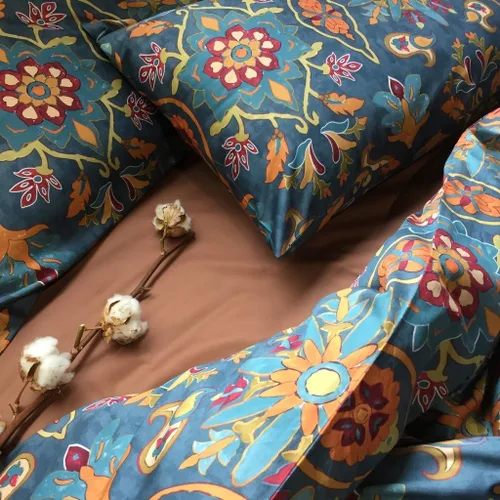 Vista 2 de Eikei Home Edredón de lujo de estampado de Medallón de Damasco Boho cachemira, Juego de Ropa de Cama de 400 Hilos de Algodón Egipcio de Satén