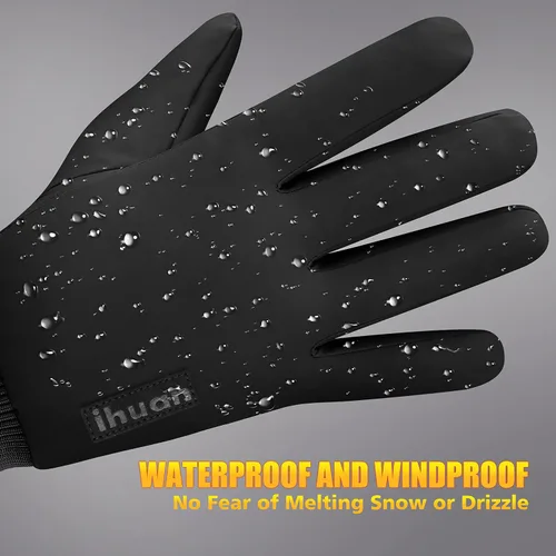 Vista 5 de ihuan Guantes de invierno para hombres y mujeres, guantes de clima frío para correr, ciclismo, guantes impermeables para nieve, cálidos, dedos