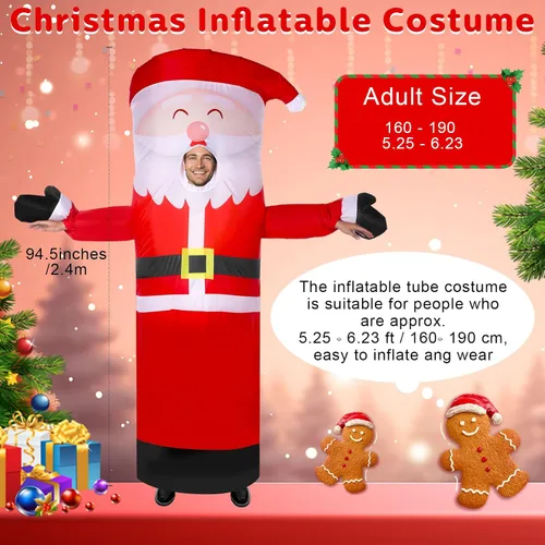 Vista 2 de Threan Disfraz inflable de Navidad, disfraz de tubo inflable de Papá Noel con soplador para adultos, hombres y mujeres, Navidad, vacaciones, cosplay