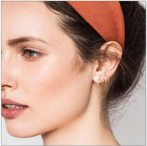Vista 5 de Aretes de aro de oro de moda para mujer, chapados en oro de 14 quilates, aretes de plata de ley con circonitas cúbicas AAAA+, aretes de aro dobles