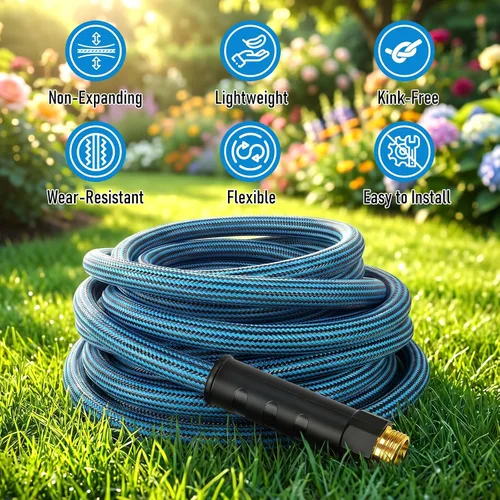 Vista 2 de Manguera de jardín no expandible de 25 pies, manguera de agua flexible resistente, resistente a las torceduras, manguera híbrida ligera con piel