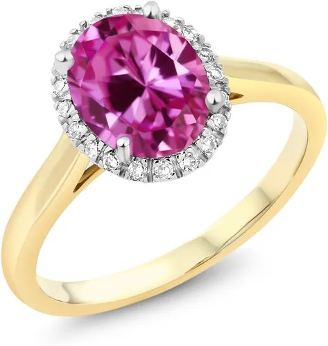 Vista 73 de Gem Stone King Anillo de compromiso ovalado de oro amarillo de 10 quilates con piedra natal y halo de diamantes Ovalado de 0.354 x 0.276 in
