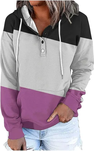 Vista 2 de SMIDOW Sudaderas con capucha para mujer, con bloques de color, botones, sudaderas Y2K, sudaderas con capucha para entrenamiento, ropa de otoño 2023