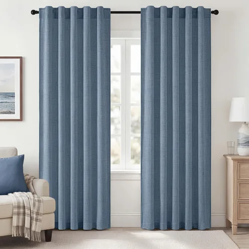 Vista 63 de MIULEE - Cortinas de lino sintético de 96 pulgadas de largo, 2 paneles, cortina semitransparente natural con pestaña trasera, bolsillo para barra