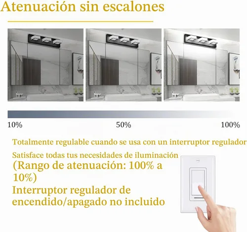 Vista 3 de Ralbay - Luz LED negra para tocador de baño, moderna, atenuable con 5 temperaturas de color, accesorios de iluminación de pared de acrílico negro