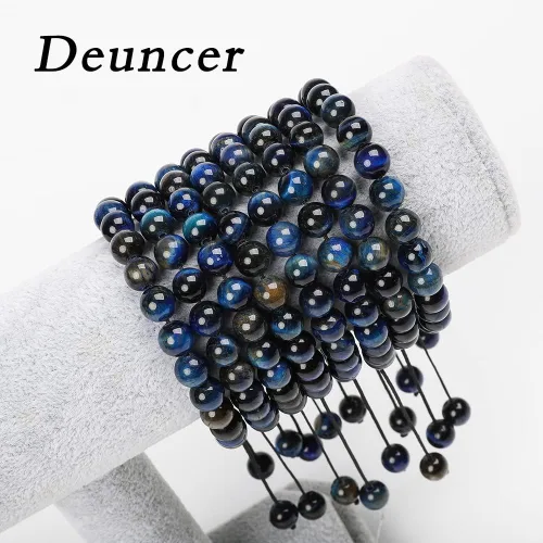 Vista 5 de Deuncer Pulsera ajustable unisex con cuentas de cristal de ágata natural de 0.315in