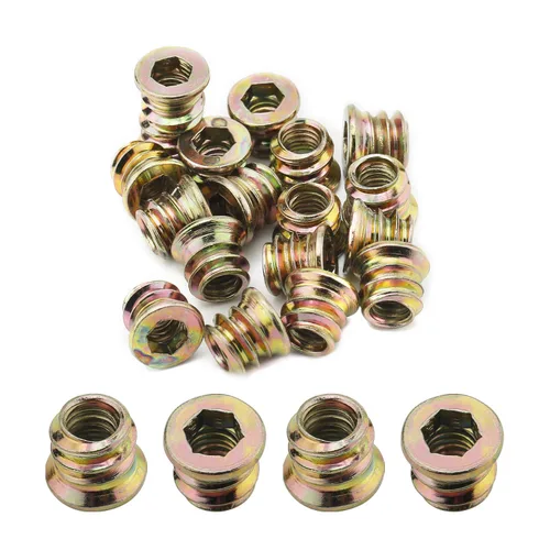 Vista 26 de MroMax 20 piezas de insertos de tuerca para muebles M6x10mm, acero al carbono, zincado, hexagonal interno, tornillo con brida, insertos de madera