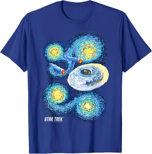 Vista 15 de Star Trek Camiseta de pintura de noche estrellada de la serie original, Negro, S