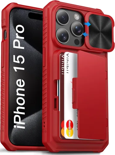 Vista 11 de Vihibii Funda para iPhone 13 Pro Max/iPhone 12 Pro Max con tarjetero (4 tarjetas) [bloqueo RFID] y cubierta de cámara deslizante, protección contra