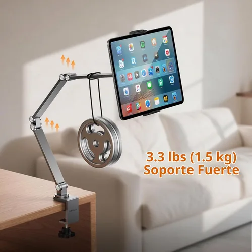 Vista 8 de LULULOOK Soporte para tablet iPad para escritorio, aluminio resistente giratorio de 360° y soporte plegable para Kindle para cama, soporte para iPad