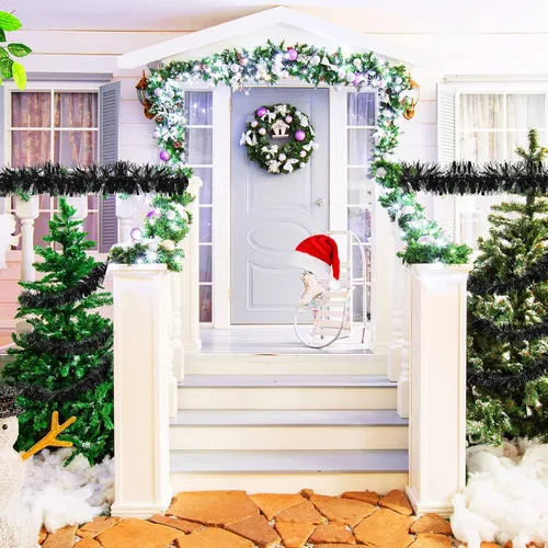 Vista 5 de Guirnalda de oropel de Navidad de 39.4 pies, guirnalda metálica giratoria, adornos colgantes brillantes para árbol de Navidad, suministros