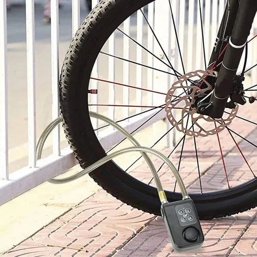 Vista 2 de Mengshen Candado para bicicleta con control remoto, alarma de vibración antirrobo con 31 pulgadas de longitud de cable, impermeable IP55