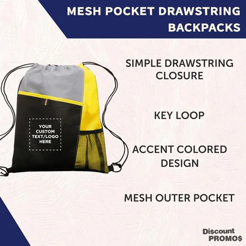 Vista 33 de DISCOUNT PROMOS Juego de mochilas con cordón no tejidas personalizadas de 10/50/100, paquete personalizado a granel