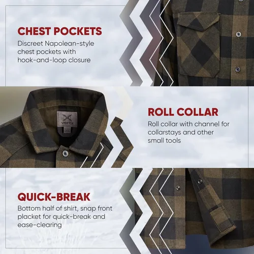 Vista 3 de Vertx Standard Canyon Valley Tactical Flannel Long Sleeve Outdoor Work Shirts with Pockets