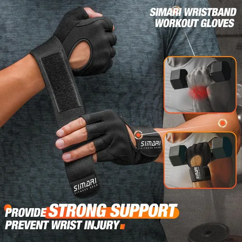 Vista 4 de SIMARI Guantes de entrenamiento transpirables para hombres y mujeres, guantes acolchados para levantamiento de pesas con gran agarre, protección