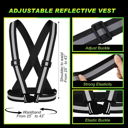 Vista 2 de Hercicy 20 chalecos reflectantes de alta visibilidad, correas ajustables para equipo de correr, reflector ligero para construcción (negro)