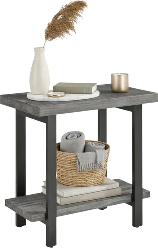 Vista 14 de Alaterre Furniture Pomona - Mesa auxiliar de madera maciza de 2 niveles con acabado natural y patas de metal, decoración moderna de granja