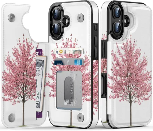 Vista 164 de FUNMIKO Funda tipo cartera para iPhone 13 con tarjetero, bloqueo RFID, protección de grado militar y obras de arte impresas con rayos UV, cierre