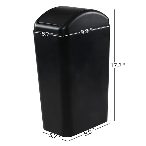 Vista 3 de Bote de basura de plástico de 3.5 galones con tapa giratoria, cubo de basura delgado, negro, 1 paquete Cubo de basura de plástico, diseño estrecho