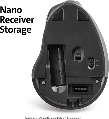 Vista 8 de Kensington Pro Fit Ergo - Mouse inalámbrico vertical, negro (K75501WW), 2.8 x 3 x 4.4 pulgadas El agarre vertical reduce la tensión de la muñeca