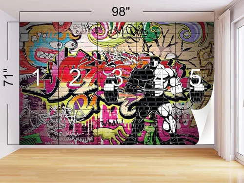 Vista 5 de Graffiti Fitness - Mural de pared para dormitorio, 98 x 71 pulgadas (ancho x alto)