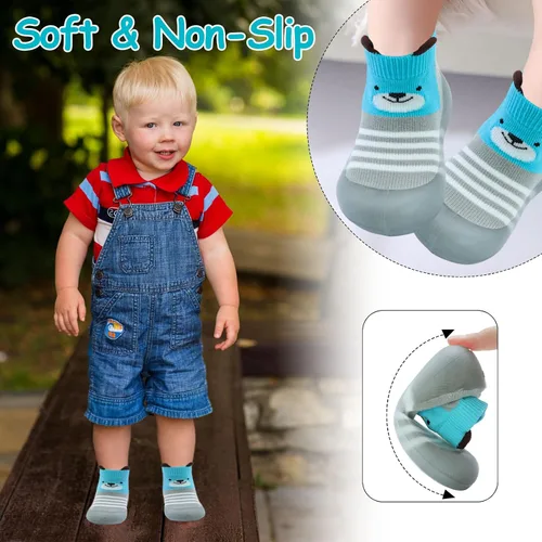Vista 3 de 1 par de zapatos de bebé, calcetines de bebé, zapatos para niños y niñas, zapatos antideslizantes con suela de goma suave, zapatos para niños