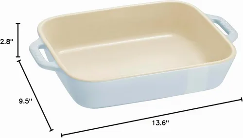 Vista 5 de STAUB - Juego de 2 platos rectangulares de cerámica para hornear, color azul pastel macarrón