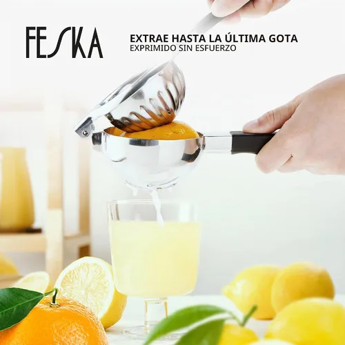 Vista 3 de Exprimidor de limón de acero inoxidable - Exprimidor de cítricos de primera calidad - Exprimidor de lima para jugo sin semillas - Exprimidor de mano