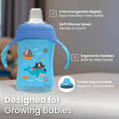 Vista 2 de Avima Vaso entrenador de 10 onzas con asas y boquilla de silicona suave Azul