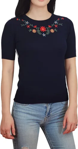 Vista 38 de YEMAK Suéter de Punto Top para Mujer – Media Manga Cuello Redondo Básico Casual Ajuste Clásico Ligero de Punto Suave Pullover Tee