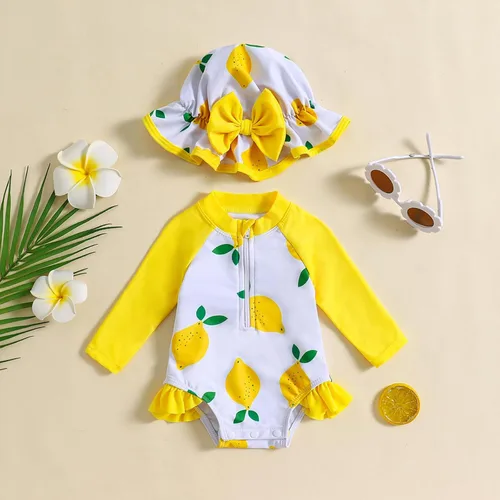 Vista 46 de Traje de baño de una pieza con cremallera de manga larga para bebé niña con gorro