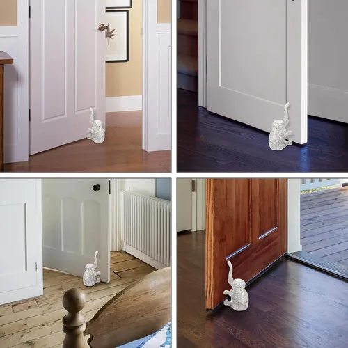 Vista 7 de Sumnacon Tope de puerta de hierro fundido con diseño de elefante – Tope de puerta resistente para evitar perforar agujeros, tope de puerta de hierro