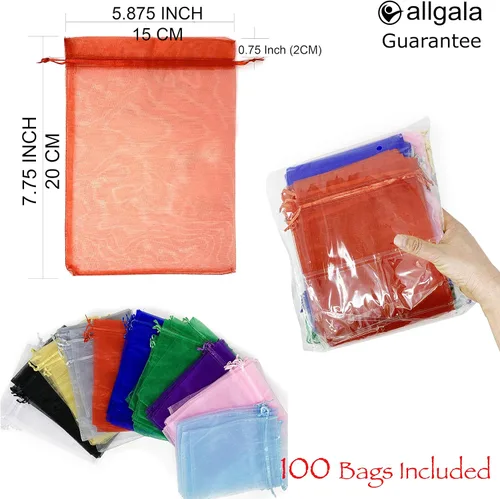Vista 2 de Allgala 100 bolsas de regalo Orangza PF53300 con cordón de 6 x 8 pulgadas Variado