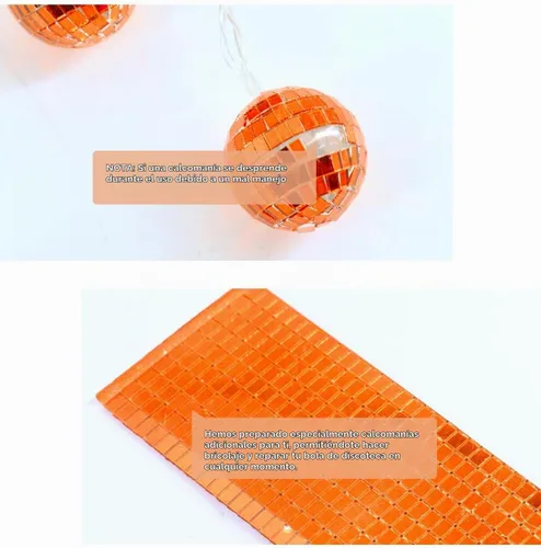 Vista 6 de AceList Bola de discoteca naranja decorativa con 20 LED, luz de cuerda de 9.8 pies - Funciona con pilas y enchufe USB, decoración de otoño