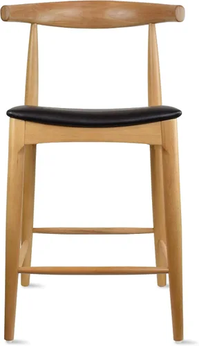 Vista 15 de 2xhome Taburete de bar de altura de mostrador con codo, marco de madera, taburetes de bar con respaldos abiertos, cojín de cuero PU oscuro, negro