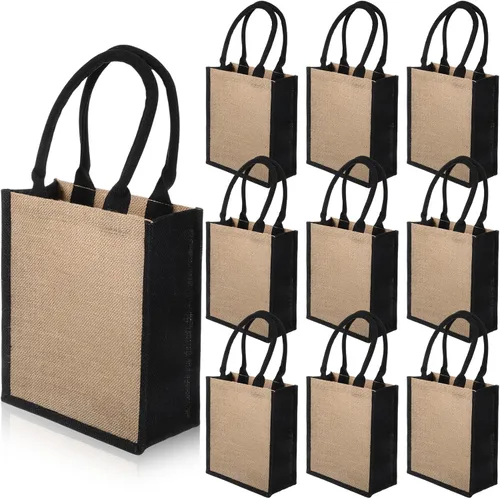 Vista 10 de 10 bolsas de arpillera con asas, bolsa de regalo de yute, impermeables, reutilizables, en blanco, para bricolaje, boda, dama de honor, compras