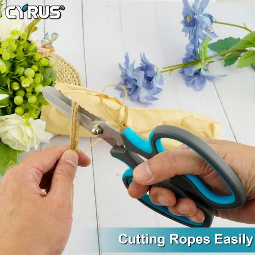 Vista 2 de CYRUS Tijeras de jardín Podadora con dientes de sierra Tijeras de poda Flor afilada (Azul con diente de sierra) Anti-Slip Ergonomic Grips Florist